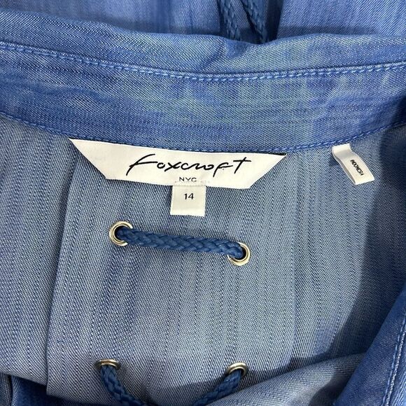 Foxcroft Blue Chambray Hi-Lo Hem 3/4 Sleeve Button Up Shirt Size 14 - Picture 5 of 10